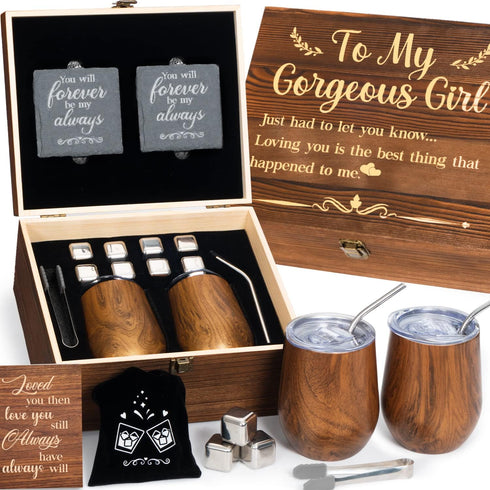 Wine Tumbler Gift Set Wood Anniversary 5 Year Gift for Her
